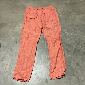 George & Martha Womens Small Coral Peach 100% Linen Drawstring Beach Pants S
